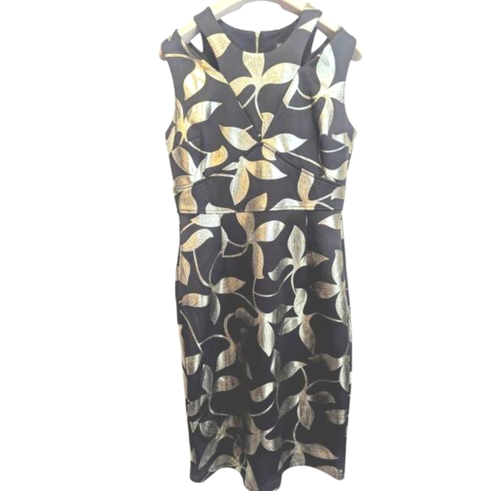 Alexa B Nites Cut Out Sleeveless Dress Black/Gold sz 6